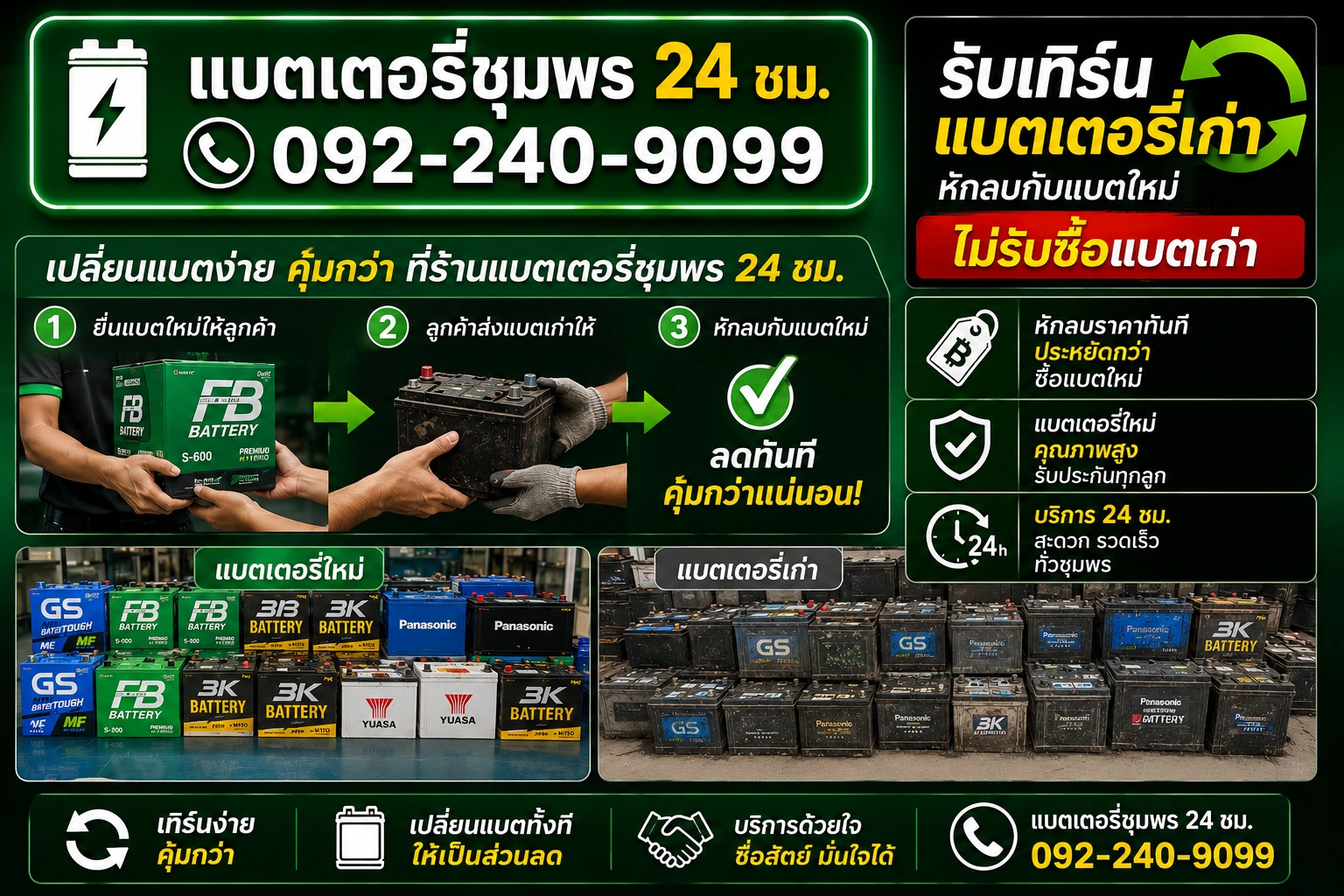 รับเทิร์นแบตเตอรี่เก่าทุกยี่ห้อ ราคาสูง ชุมพร